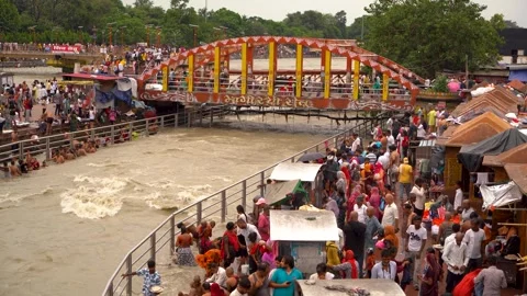 Graceful Bridge Framing the Flowing River Stock Footage 315288165