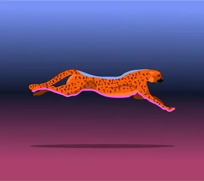 Graceful cheetah in the long jump at the gradient background Stock Illustration