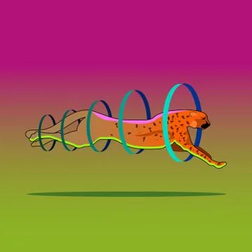 Graceful cheetah in the long jump at the gradient background Stock Illustration