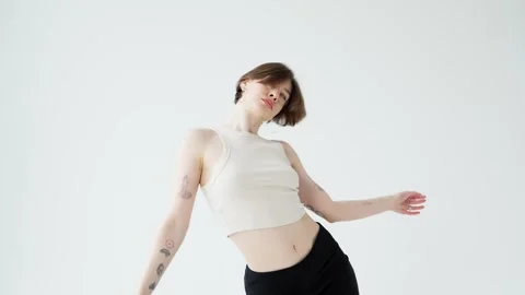 Graceful dancer performing modern choreography indoors. Stock-Footage 278402275