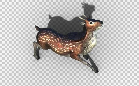 A graceful deer leaps through a lush forest Illustrazione stock
