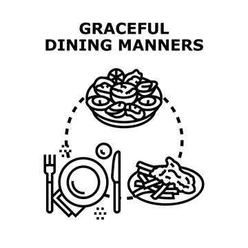 Graceful dining manners concept with restaurant food Stock Illustration