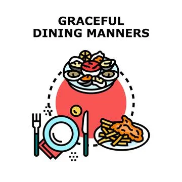 Graceful dining manners concept with restaurant food Stock Illustration