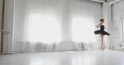 Graceful girl practicing ballet in the Studio Stock Footage 75107983