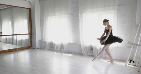 Graceful girl practicing ballet in the Studio Stock Footage 75114992