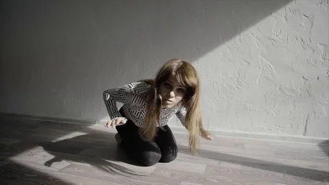 Graceful girl practicing contemp in studio, she performing the elements of dance Stock Footage 70785167