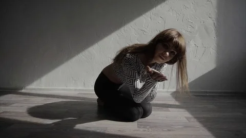Graceful girl practicing contemp in studio, she performing the elements of dance Stock Footage 70786454