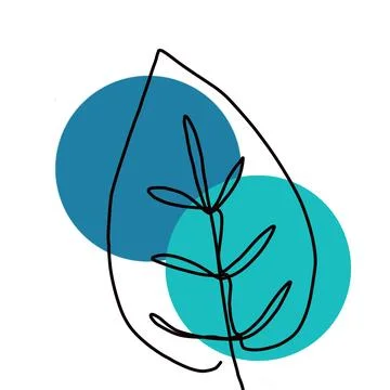 A graceful green leaf, drawn in one flowing line, dances on a blank canvas Stock Illustration