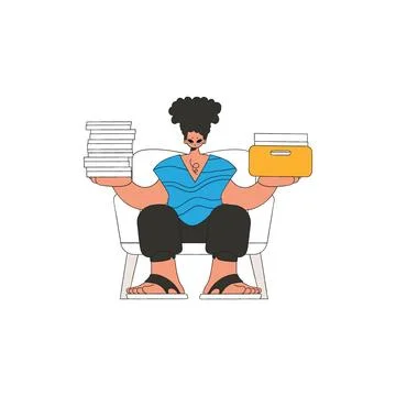 A graceful guy holds stacks of documents in his hands. Stock Illustration