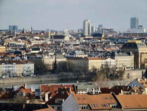 Graceful institutional edifices positioned along peaceful riverfronts showc.. Stock Photos