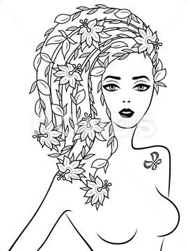 Graceful lady with floral hair Stock Illustration