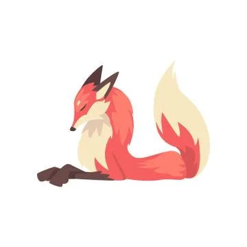 Graceful Lying Red Fox Character Cartoon Vector Illustration Stock Illustration