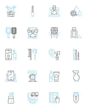Graceful maturity linear icons set. Poise, Elegance, Wisdom, Serenity, Dignity Stock Illustration