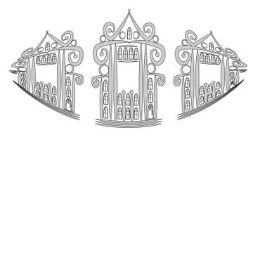Graceful pattern of openwork houses - graphics for a card or frame Stock Illustration