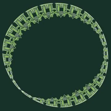 Graceful pattern of openwork houses - graphics for a card or frame Stock Illustration