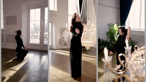 Graceful poses by the window, the contour light draws a silhouette.   스톡 동영상 314645835