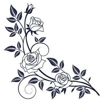 Graceful Rose Vine Line Border - Botanical Decorative Vector Art Stock Illustration