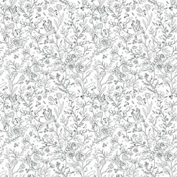 Graceful seamless floral pattern coloring page Stock Illustration