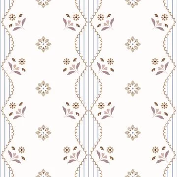 Graceful seamless stripe pattern featuring delicate folk-inspired Stock Illustration