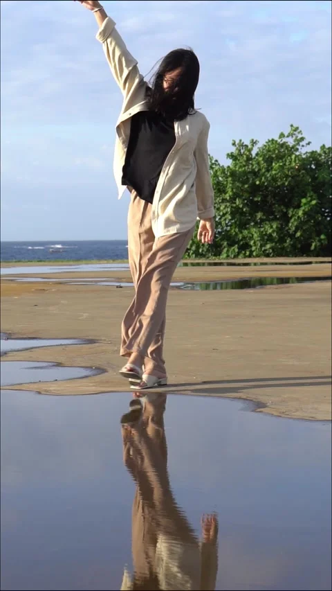Graceful Walk on the Beach Stock Footage 283199844