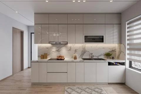 A Graceful White Kitchen Interior Design and Modern Touches Stock-Illustration