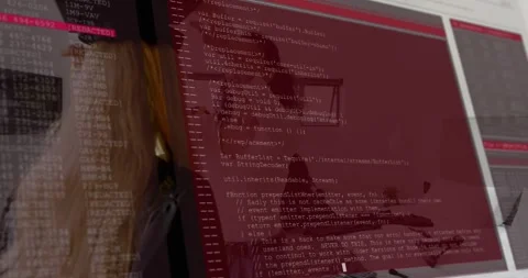 Grad standing while friends prepping gowns in bedroom, red code overlay Stock Footage 323146755