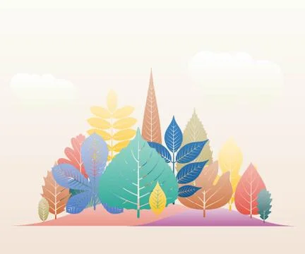 Gradation landscape fantasy background. Fall trees and leaves. Autumn forest Stock Illustration