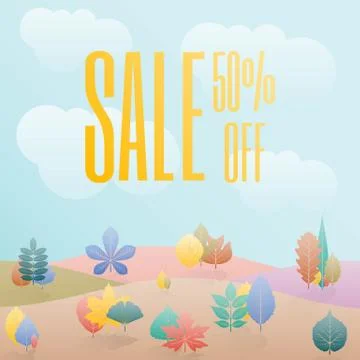 Gradation landscape fantasy background. Fall trees and leaves. Autumn forest 스톡 일러스트