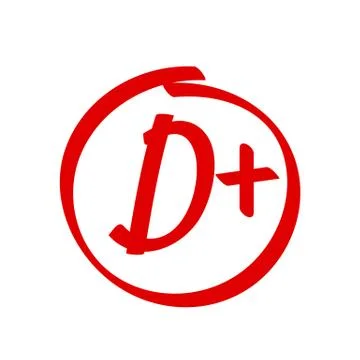 Grade D Plus result vector icon. School red mark handwriting D plus in circle Illustrazione stock
