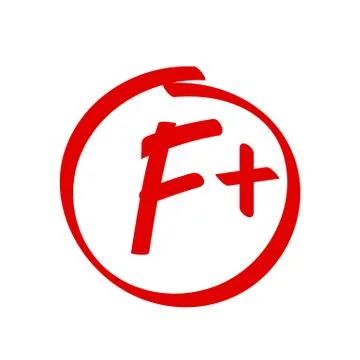 Grade F Plus result vector icon. School red mark handwriting F plus in circle Illustrazione stock