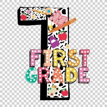 Grade Numbered number one pencil black white school Stock Illustration