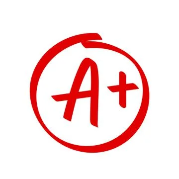 Grade A Plus result vector icon. School red mark handwriting A plus in circle Illustrazione stock