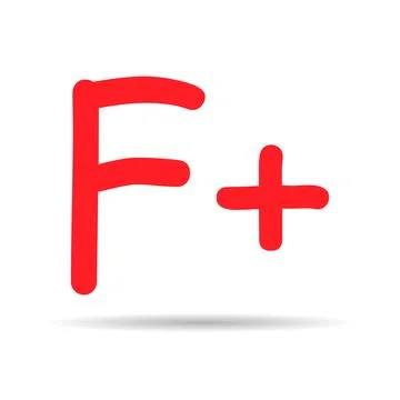 Grade result F plus with shadow. Hand drawn icon in red color. Test exam mark Stock Illustration