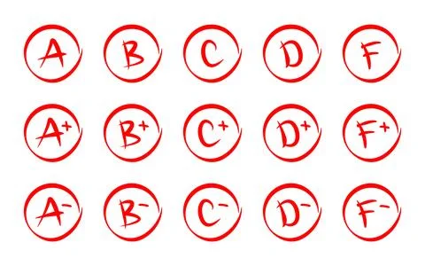 Grade result icon set. Exam results vector illustration. School grades hand.. Stock Illustration