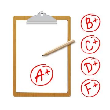Grade result A plus. Hand drawn vector grade A plus in red circle. Test exam Stock Illustration