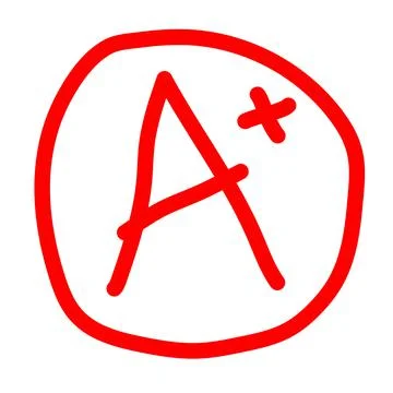 Grade result A plus icon on white background. A plus in red circle. marl A+ Stock Illustration
