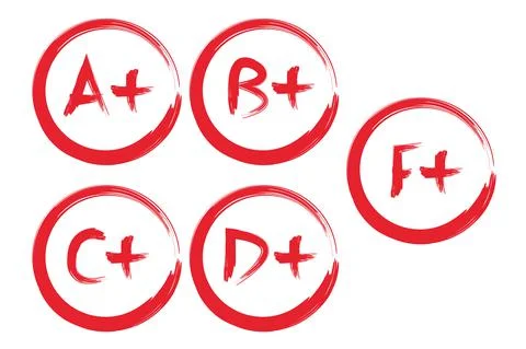 Grade results set. Hand drawn vector grade in red circle. Stockillustratie