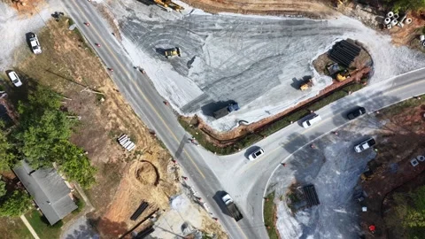 Graded stone base and drainage stock from above Stock Footage 346167317