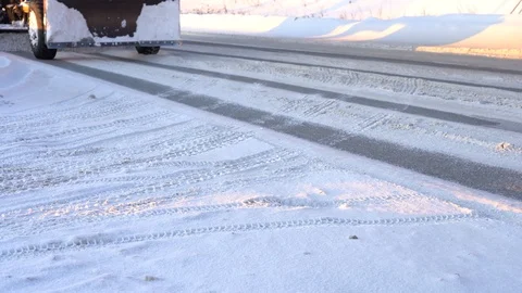 The grader cleans snow on the road Stock Footage 127002529