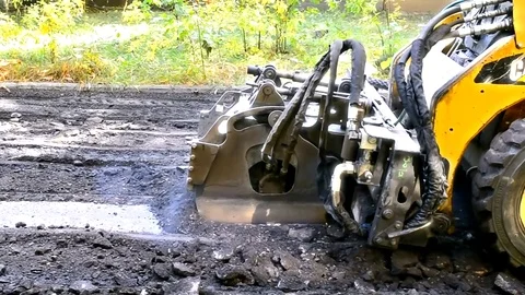 Grader Cut Asphalt On Front View Stock Footage 84501223
