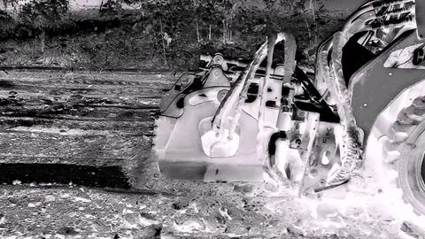 Grader Cut Asphalt On Front View In Black White Stock Footage 84559502