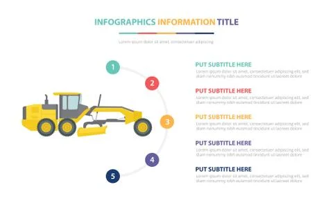 Grader infographic template concept with five points list and various color w Stock Illustration