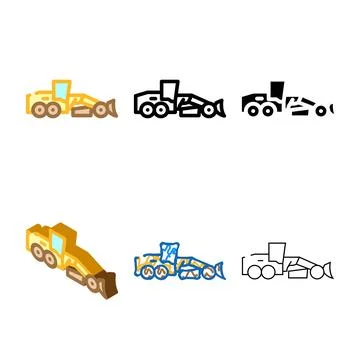 Grader machine construction vehicle color set icon vector 스톡 일러스트