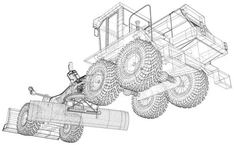 Grader in outline style. Heavy machine for repair road. Vector illustration Illustrazione stock