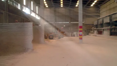 Grader Working in Ceramic Factory Warehouse Video stock 166697050