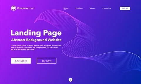 Gradient abstract wave background. Landing Page. Template for websites or app Illustrazione stock