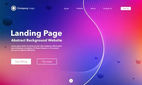 Gradient abstract wave background. Landing Page. Template for websites with.. Stock Illustration
