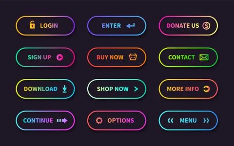 Gradient action buttons. Flat web submit form, modern transition sign, game Illustrazione stock