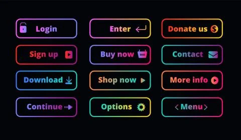 Gradient action buttons. Neon glow frame button on dark for shopping app and Stock Illustration