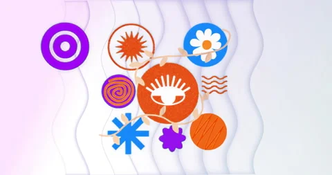 Gradient appearing triggers orange emblem rotating with orbiting symbols showing Stock Footage 316119693